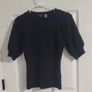 Tahari Black Ribbed Knit Top